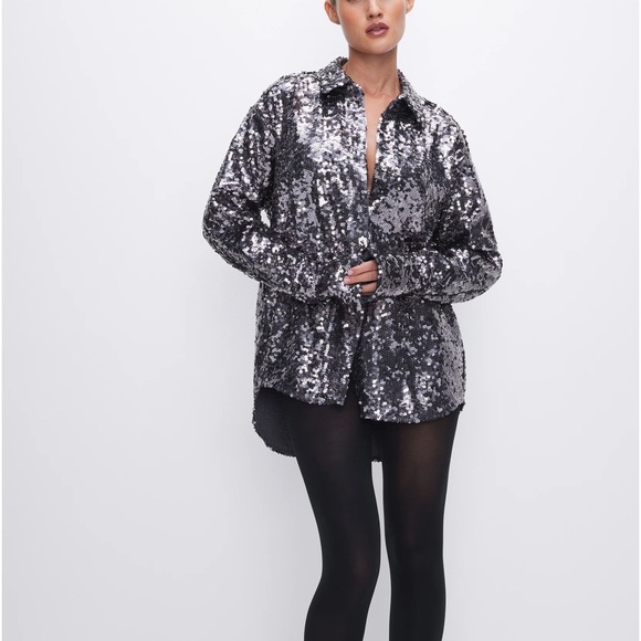 NWT Good American Sequin Button Down Shirt - Picture 2 of 10